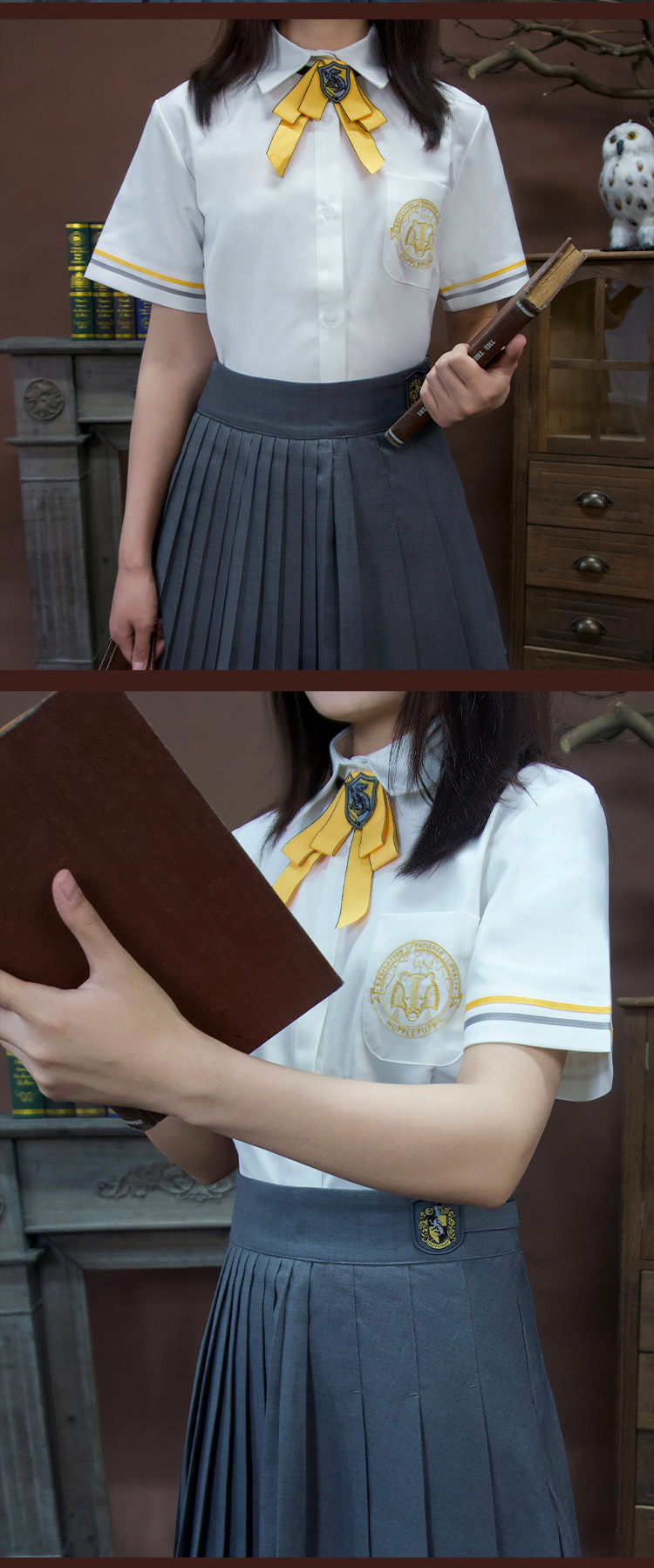 レディースシャツ 制服風エンブレム付き半袖シャツ