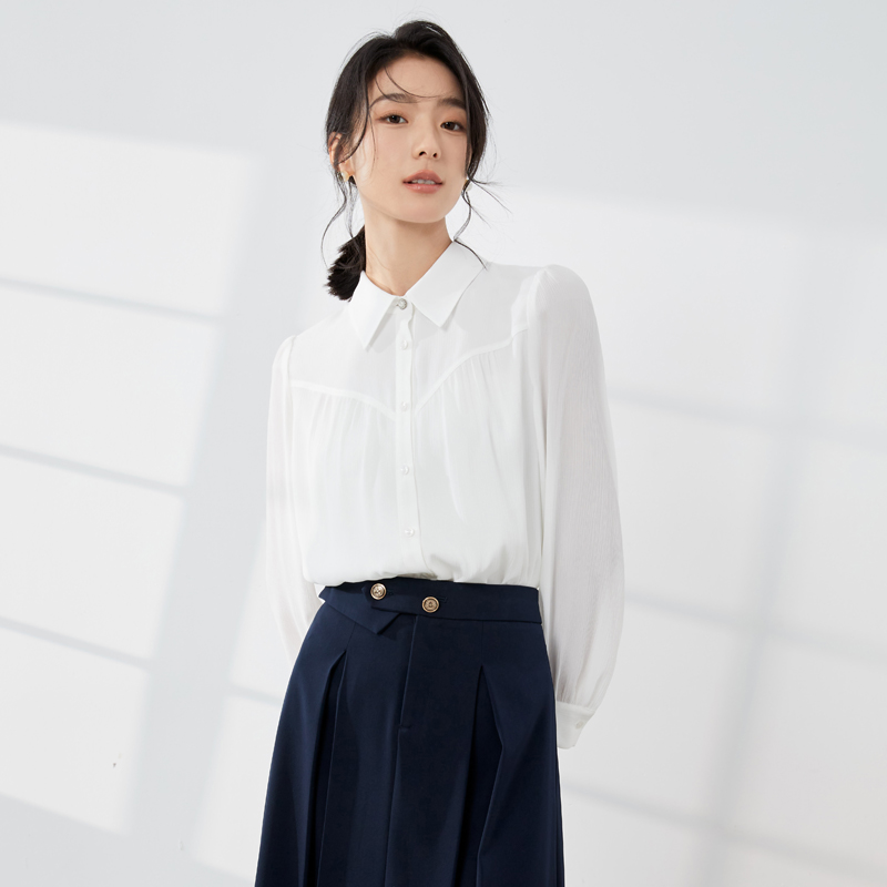 シャツ　レディース 優美なドレープ シアーワイシャツ