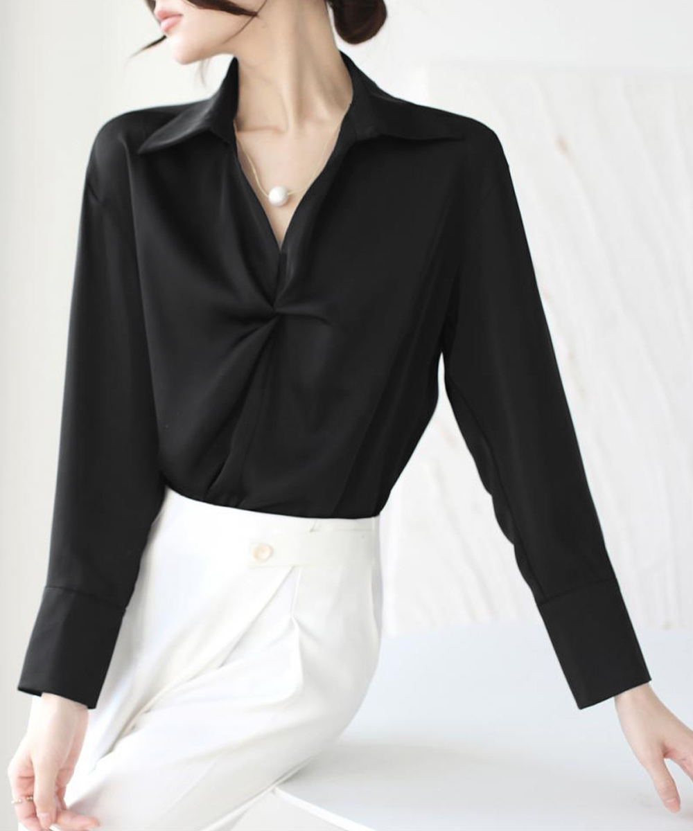 レディースシャツ ツイストデザイン長袖シャツ