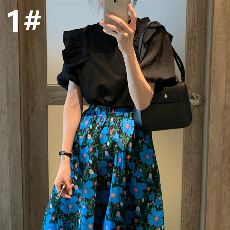 レディースシャツ 夏新作 フリル袖シャツ ラウンドネック 体型カバー レディース