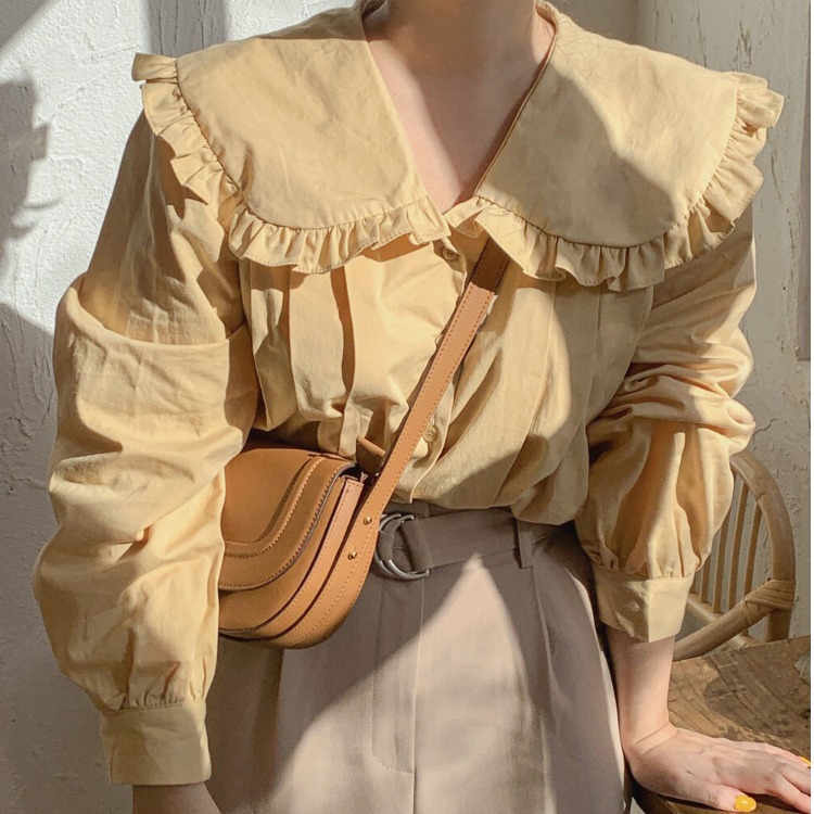 フリル襟長袖ブラウス大人可愛いレディースシャツ