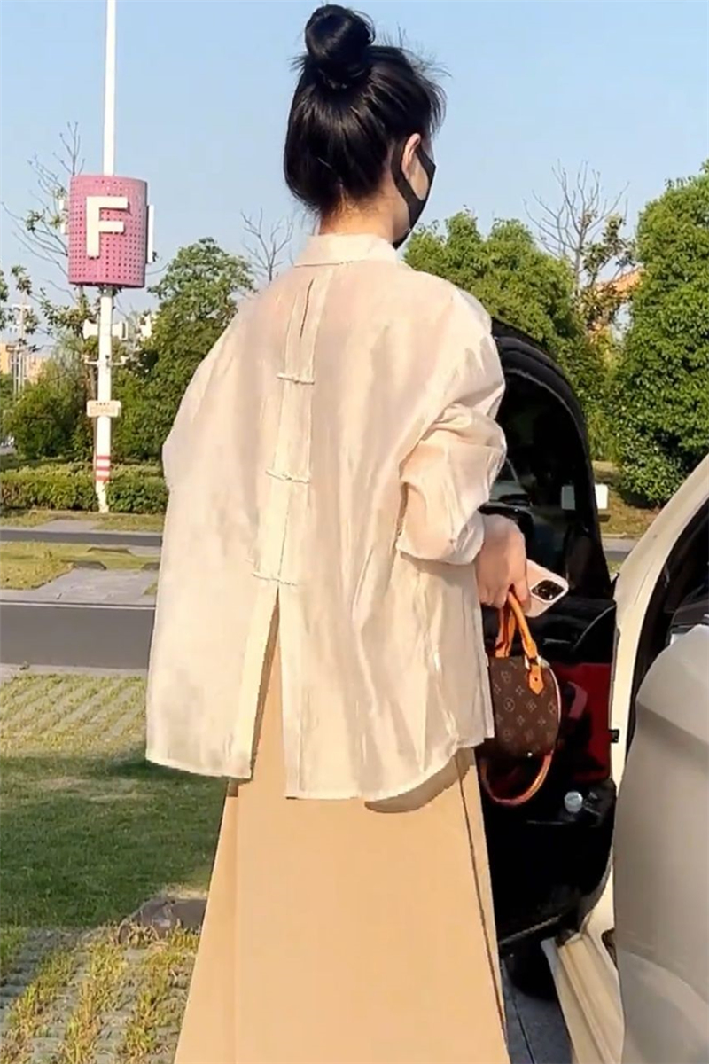 レディースシャツ 背中飾り結びリネンシャツ