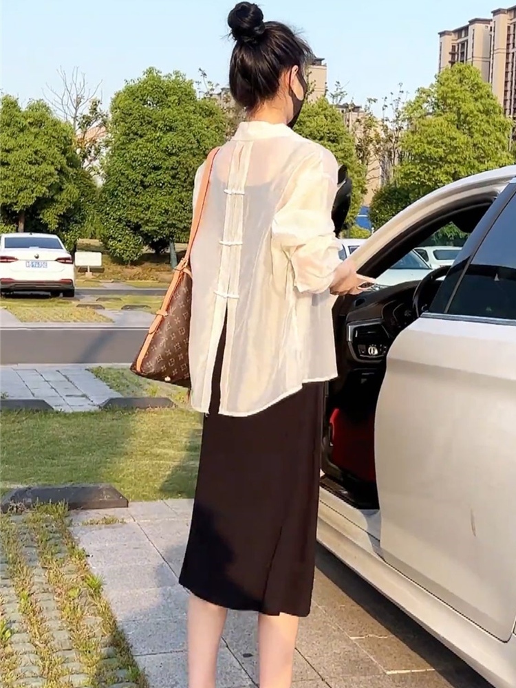 レディースシャツ 背中飾り結びリネンシャツ