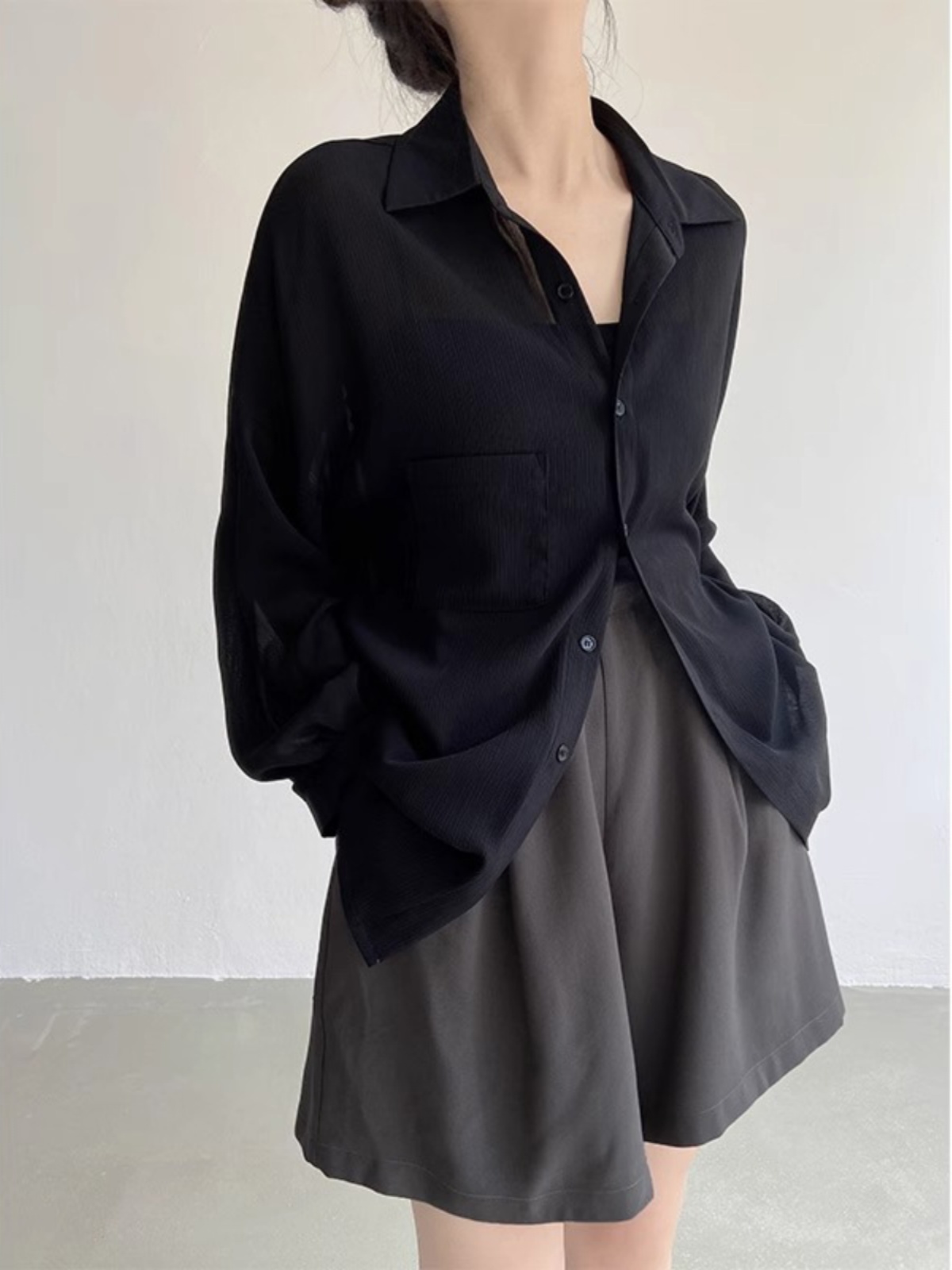 レディースシャツ 透け感シアーオーバーサイズシャツ
