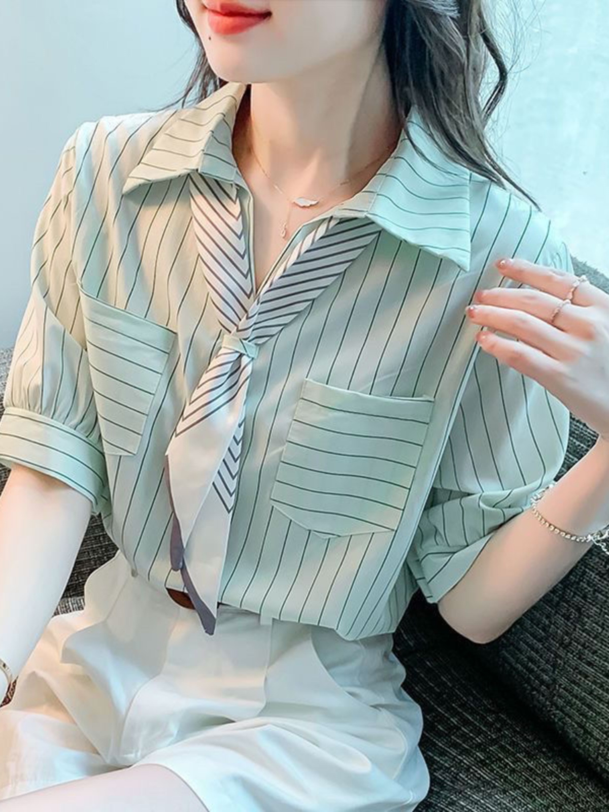 レディースシャツ 優美ストライプ半袖シャツ