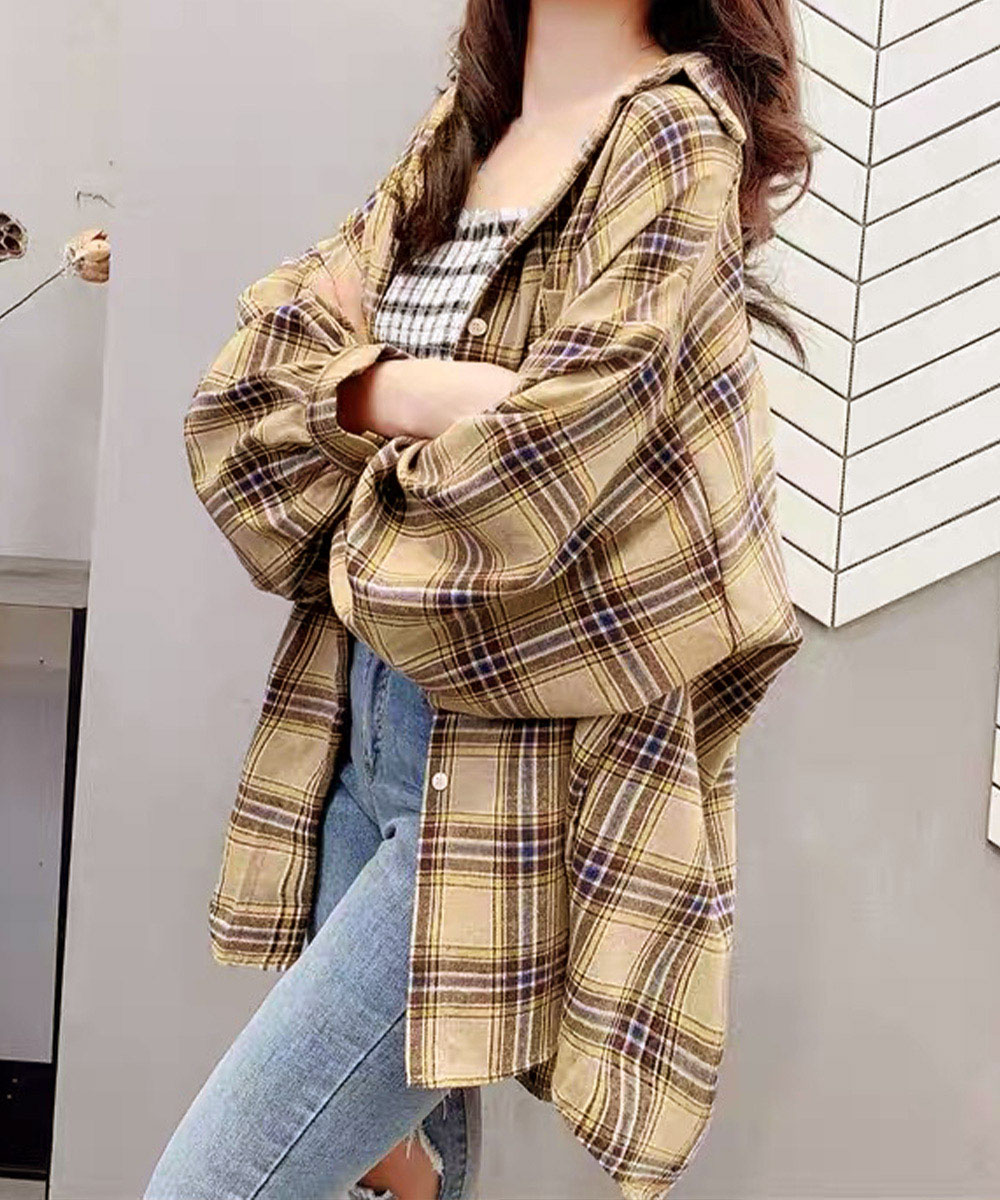 レディースシャツ ゆったりオーバーサイズチェックシャツレディース