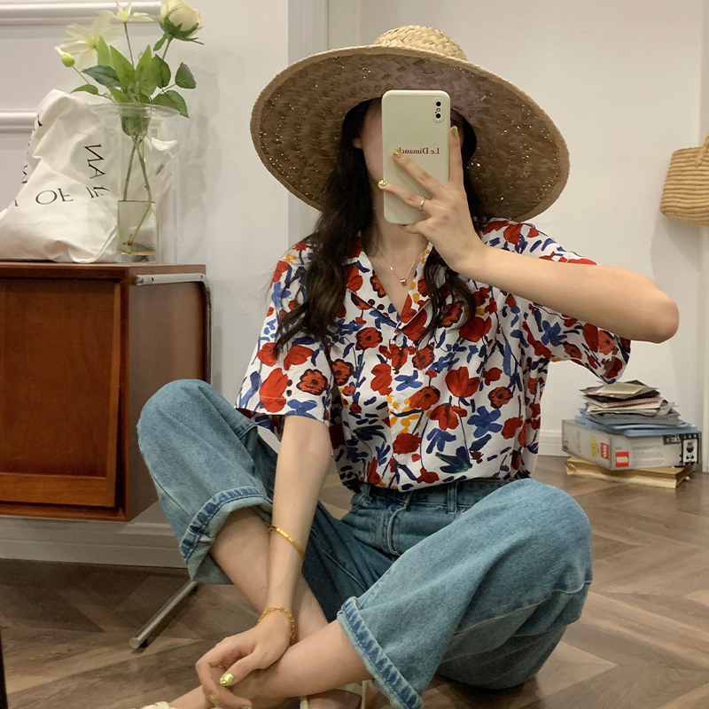 レディースシャツ 野花散りばめシャツ