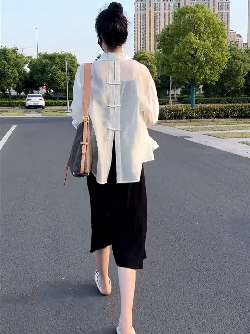 レディースシャツ 背中飾り結びリネンシャツ