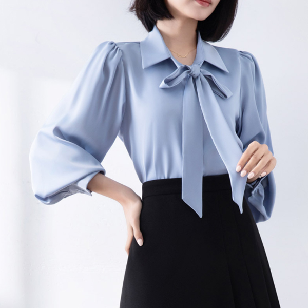 レディースシャツ 二〇二五年新作リボンブラウス白色上品きれいめ