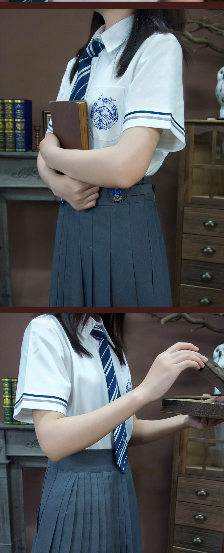 レディースシャツ 制服風エンブレム付き半袖シャツ