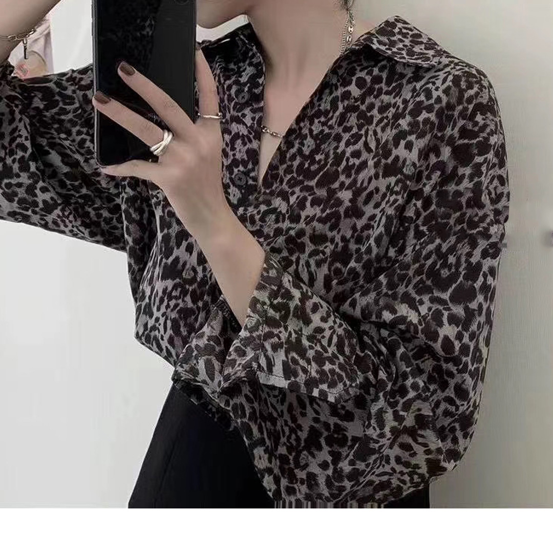 レディースシャツ 豹柄シースルーシャツ 透け感が大人っぽい長袖