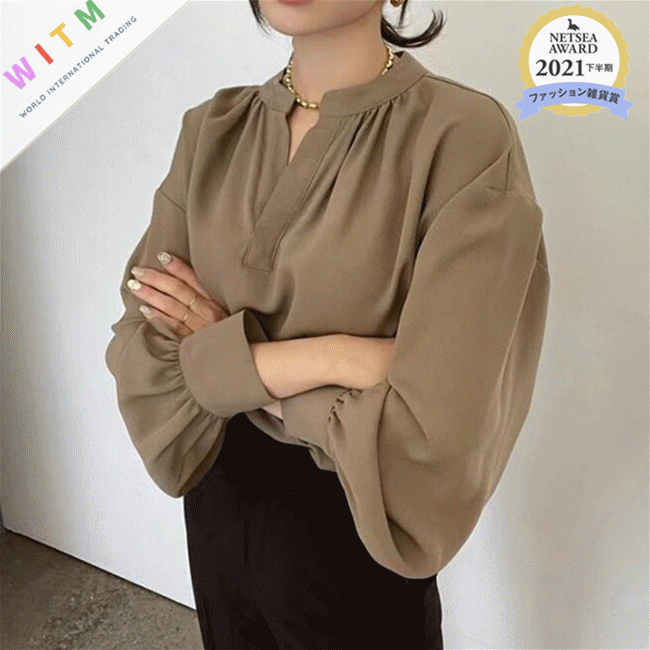 レディースシャツ 秋新作 Ｖネック長袖ブラウス レディース 無地 着回し上品