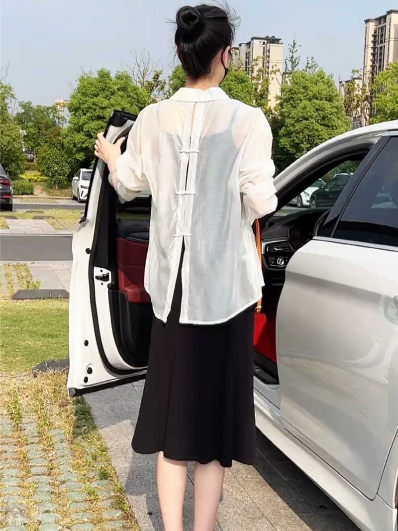 レディースシャツ 背中飾り結びリネンシャツ