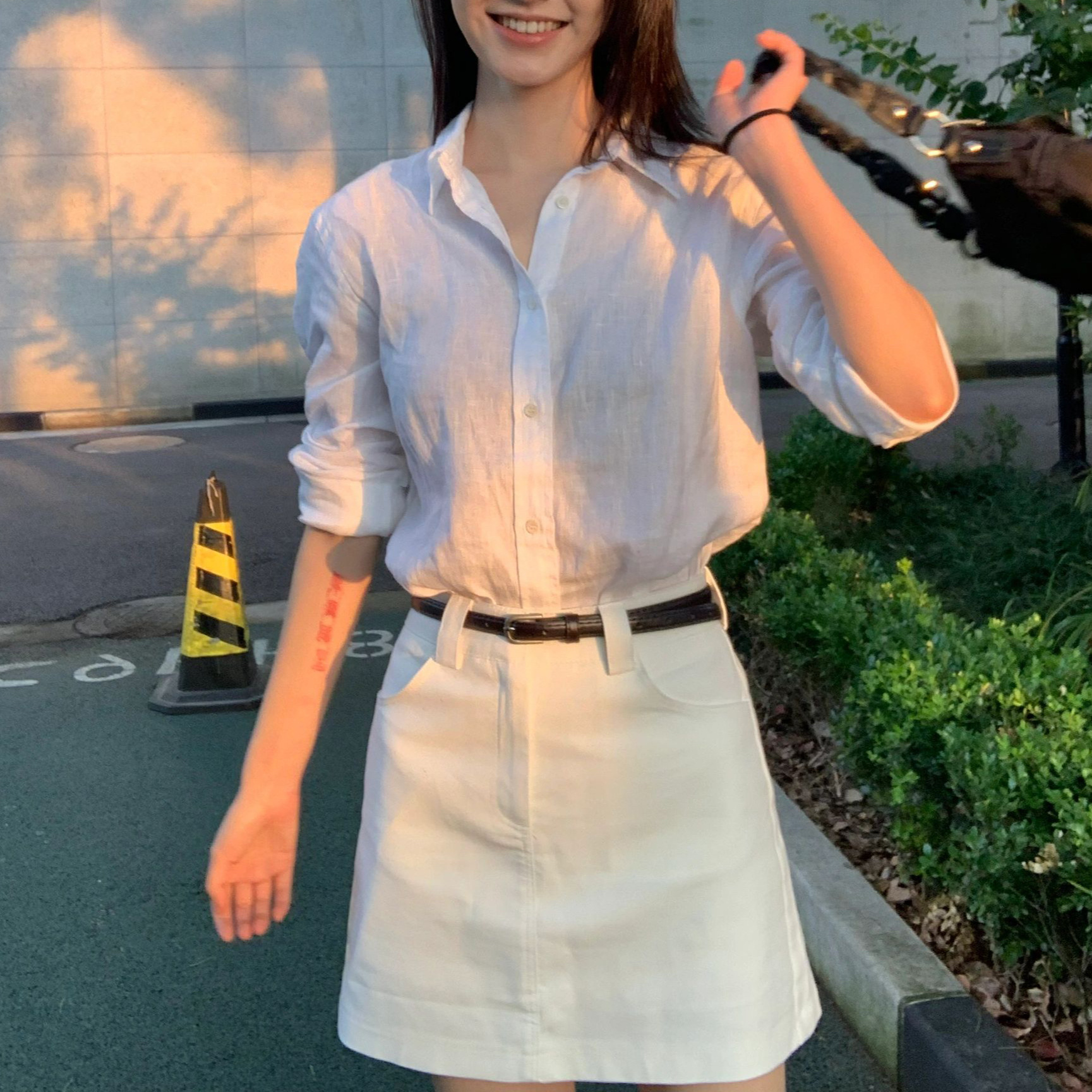 レディースシャツ 上質リネン風ベーシックシャツ