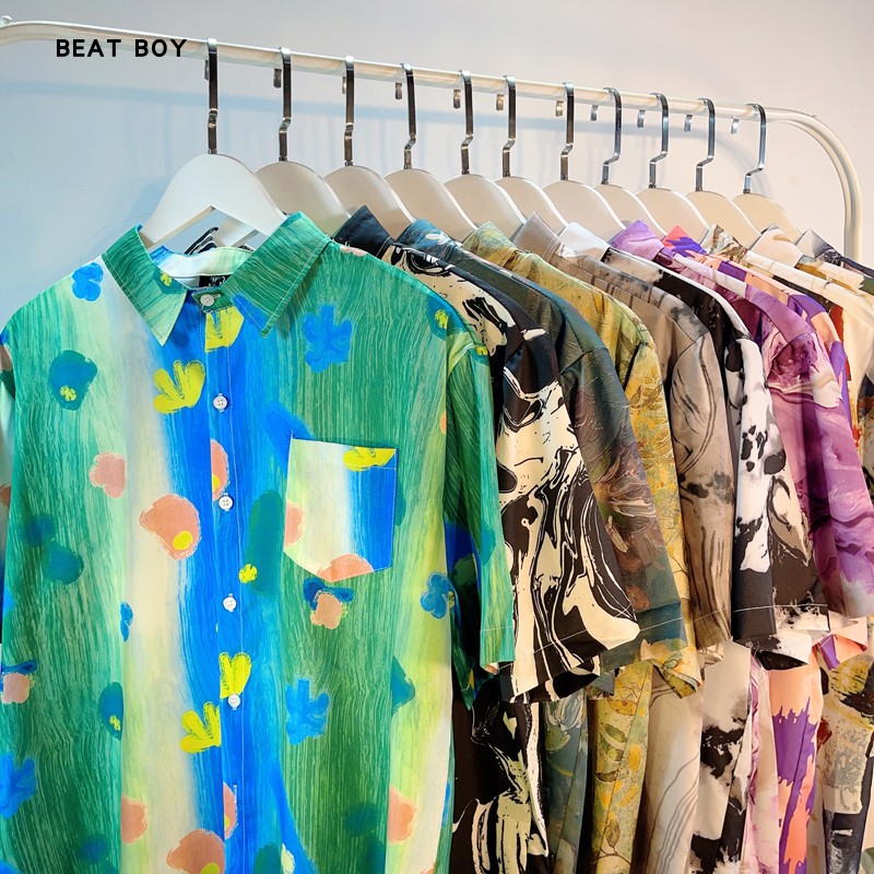 レディースシャツ アートペイント マーブル柄シャツ