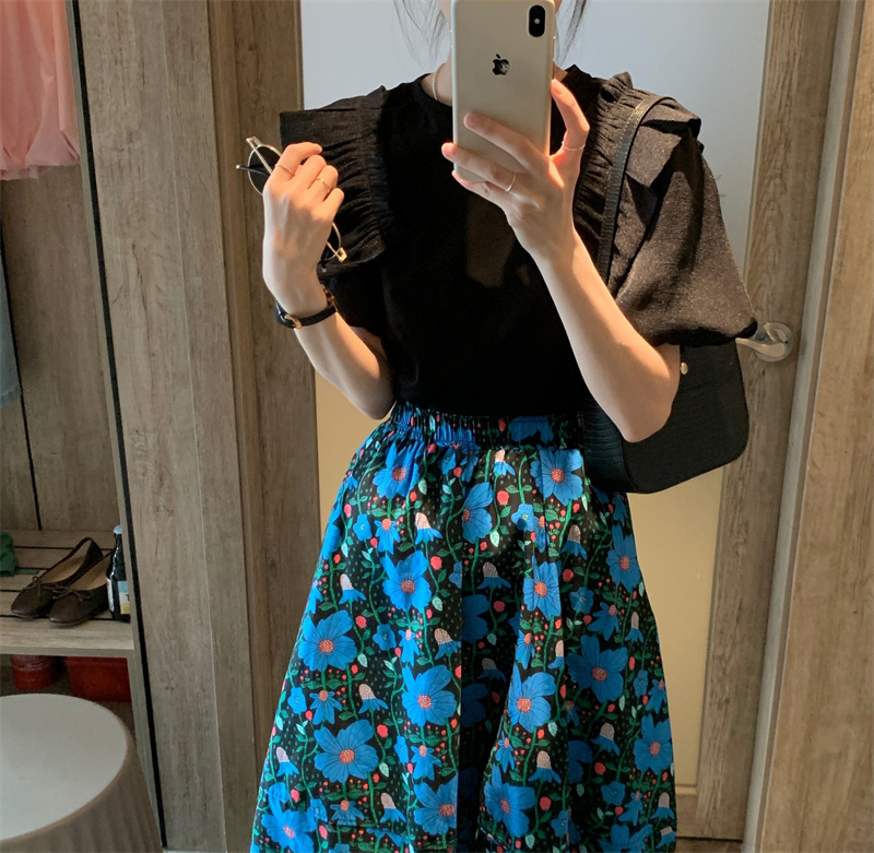 レディースシャツ 夏新作 フリル袖シャツ ラウンドネック 体型カバー レディース