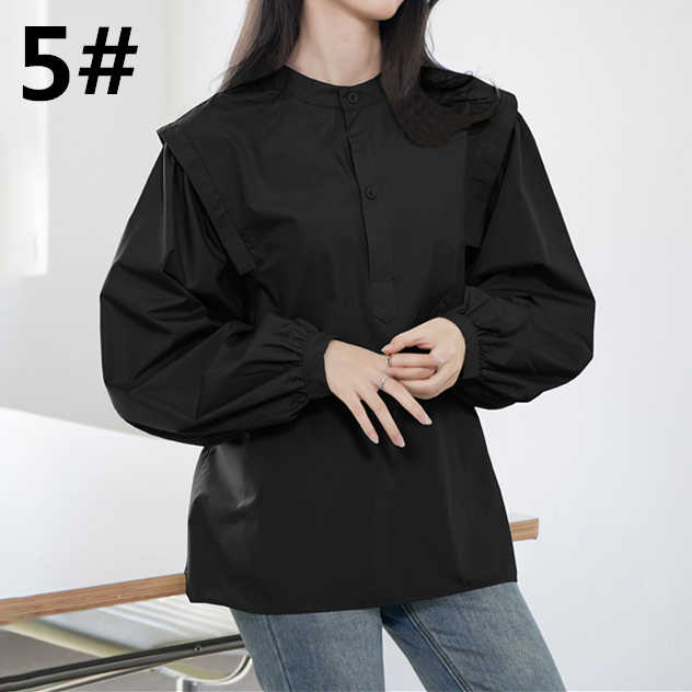 レディースシャツ 無地長袖ブラウス フレア襟デザイン大人可愛い