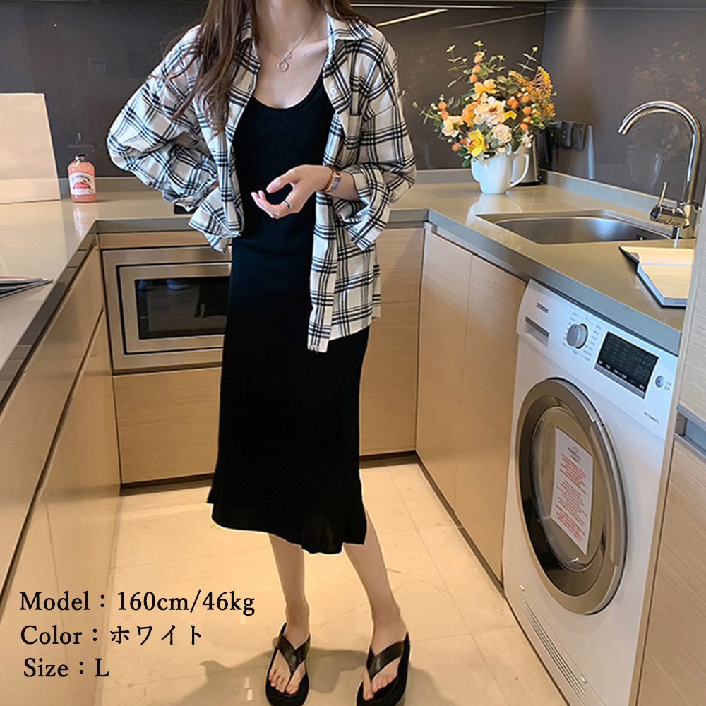 レディースシャツ チェック柄長袖シャツ