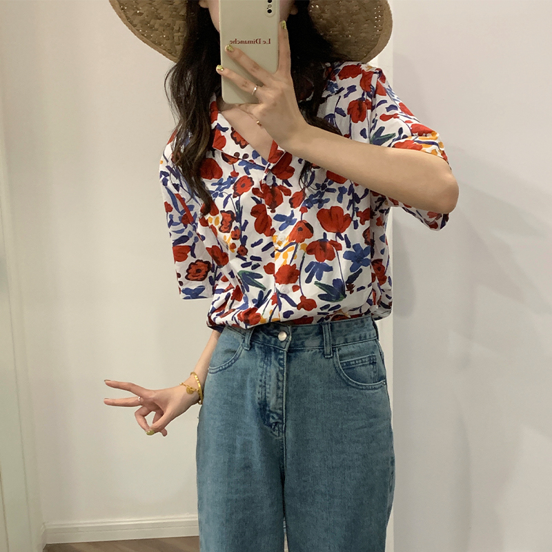 レディースシャツ 野花散りばめシャツ