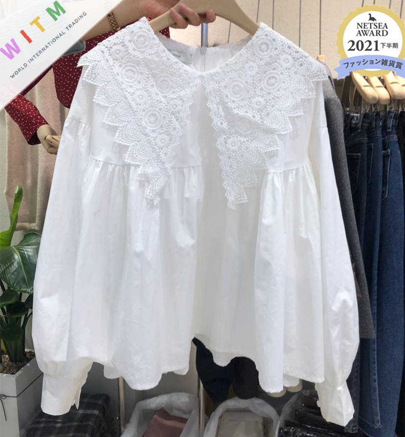 レディースシャツ 繊細レース刺繍長袖ブラウス 体型カバー 大人可愛い