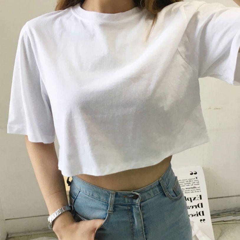 白シャツ レディース 韓国風 ショート丈 白シャツ へそ出し