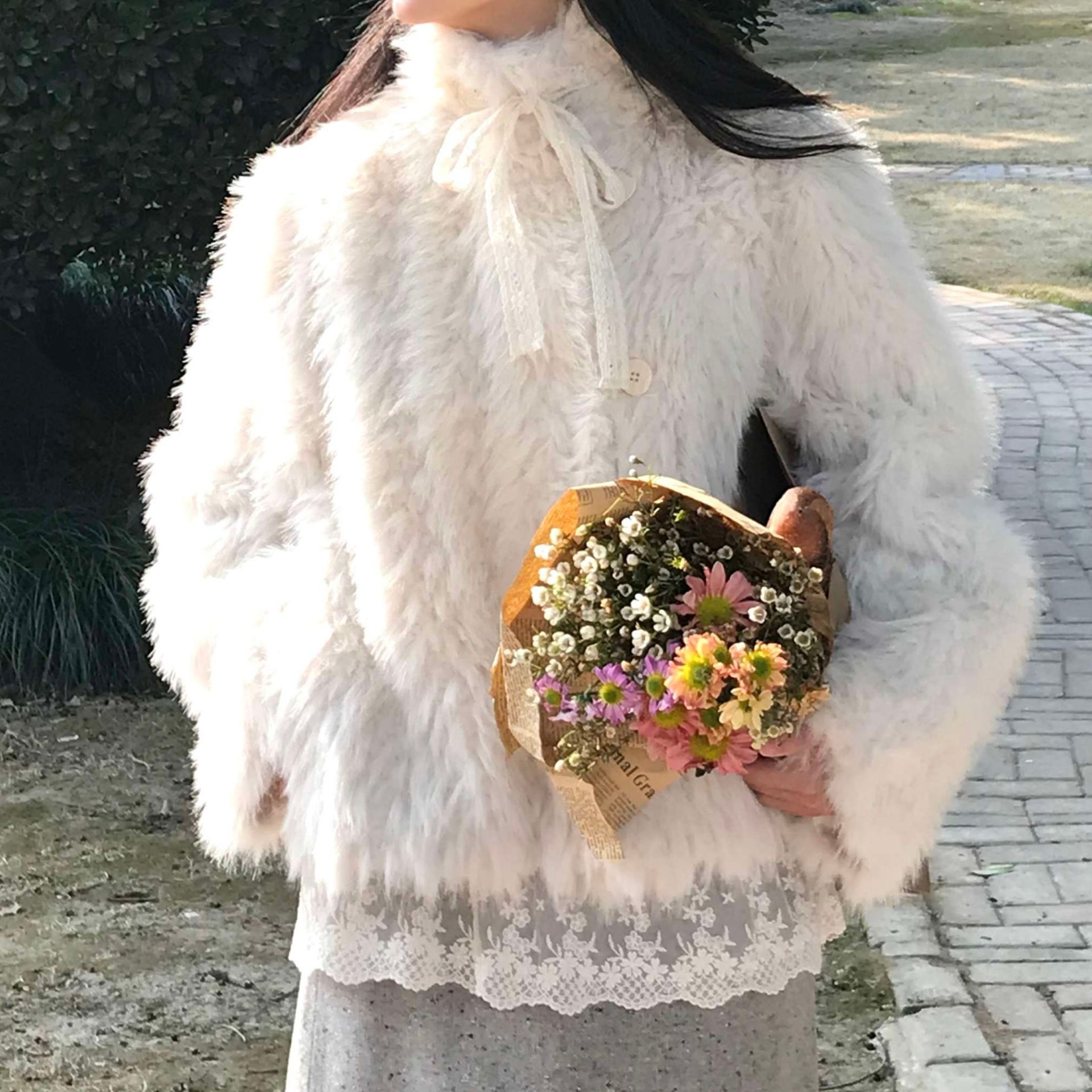 白シャツ　【秋冬】ふわもこファーコート