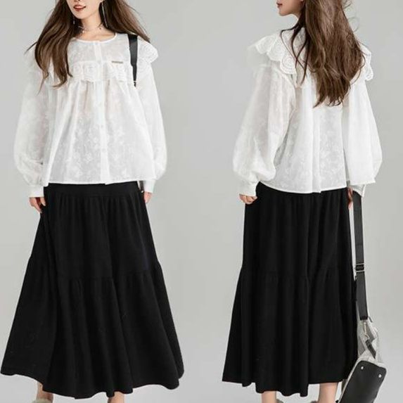 白シャツ　フリルレース優花ブラウス