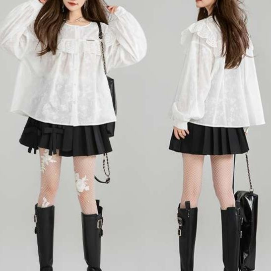 白シャツ　フリルレース優花ブラウス