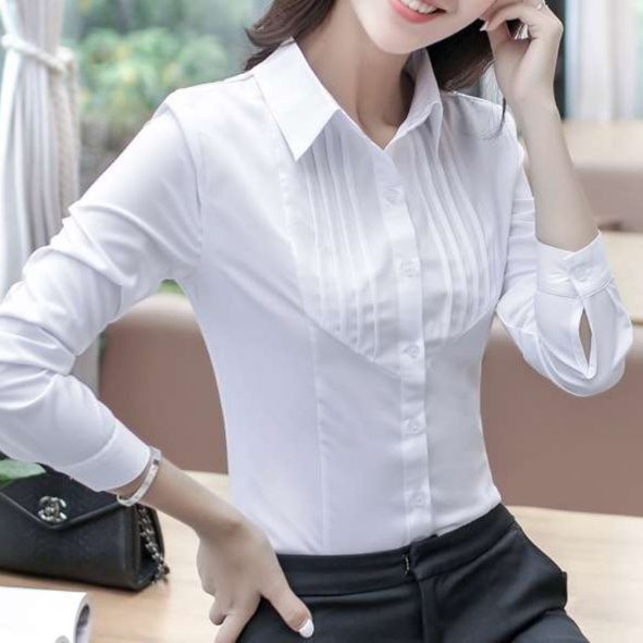 白シャツ　オフィスエレガンス プリーツシャツ