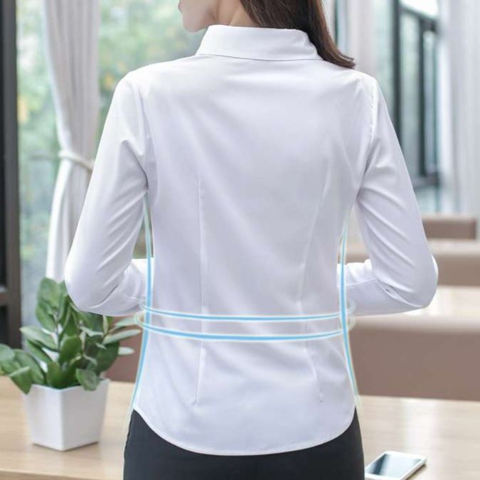 白シャツ　オフィスエレガンス プリーツシャツ