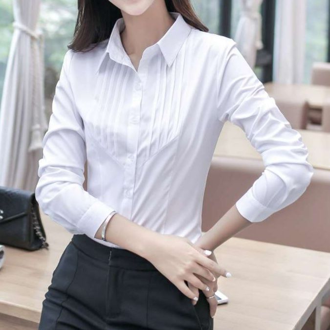 白シャツ　オフィスエレガンス プリーツシャツ