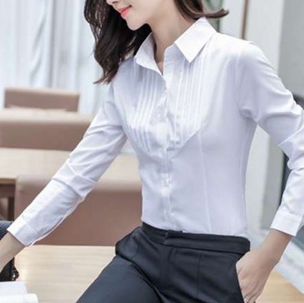 白シャツ　オフィスエレガンス プリーツシャツ