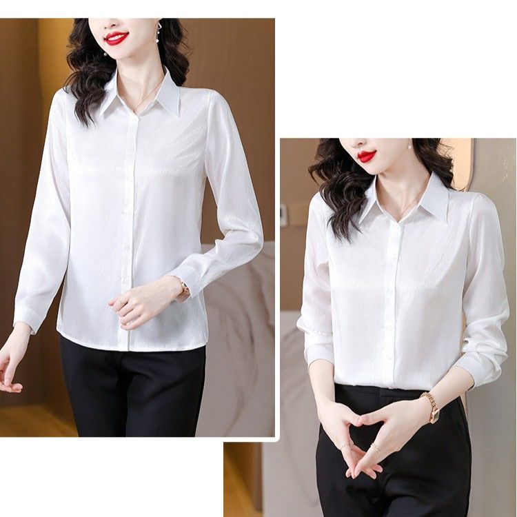 白シャツ ベーシック襟付き長袖オフィス通勤シャツ