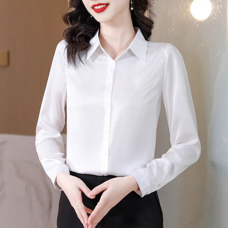 白シャツ ベーシック襟付き長袖オフィス通勤シャツ