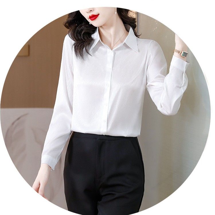 白シャツ ベーシック襟付き長袖オフィス通勤シャツ