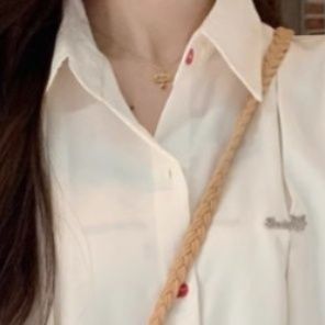 白シャツ カラフルボタンリボン袖オーバーサイズシャツ春・秋・冬トップス