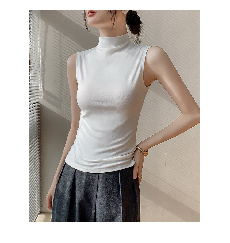 白シャツ ハイネックノースリーブリブニットインナー系トップス