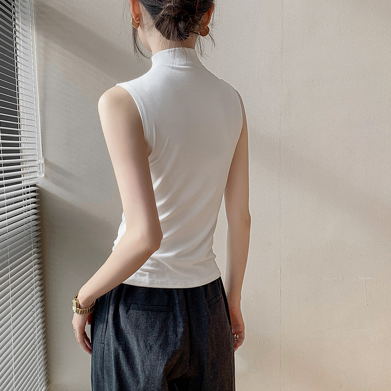 白シャツ ハイネックノースリーブリブニットインナー系トップス