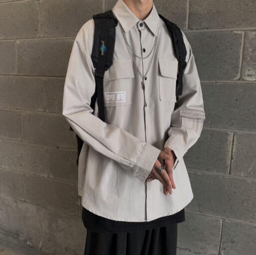 メンズ シャツ 秋冬メンズ長袖ミリタリー風カジュアルシャツ