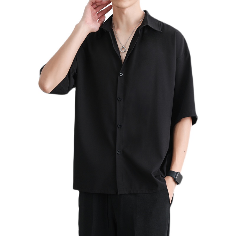 シャツ メンズ 洗練シルエット 半袖スタンドカラーシャツ