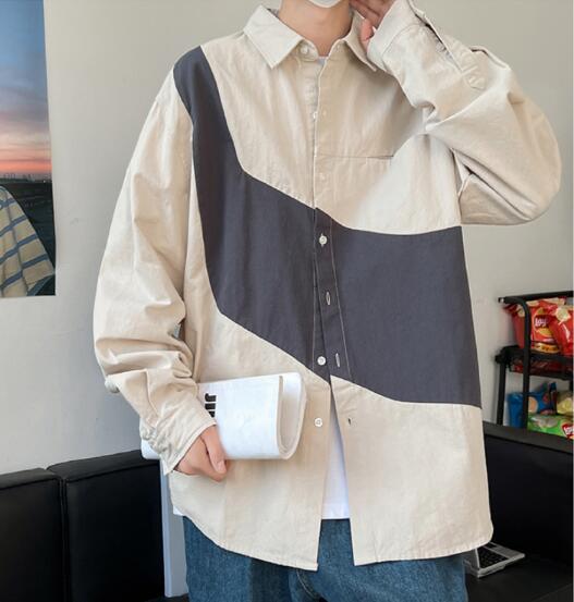 メンズ シャツ 秋冬メンズ配色切替長袖シャツ
