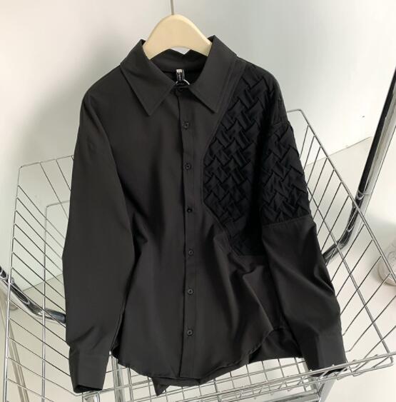 メンズ シャツ メンズ長袖カジュアルシャツ編み込み柄切り替え