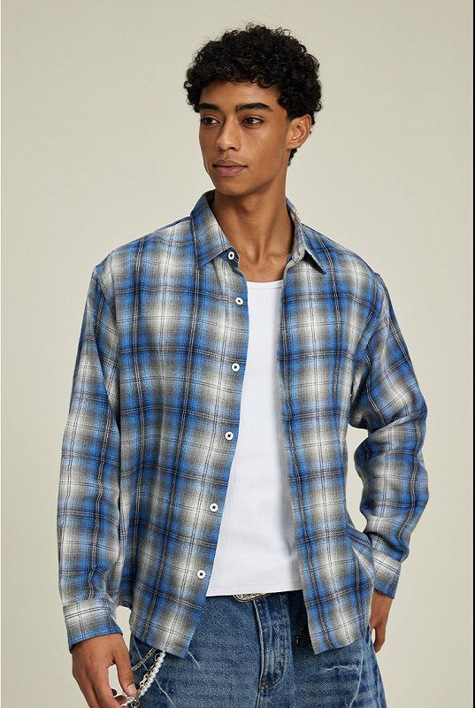 メンズ シャツ チェック柄長袖シャツ男女兼用ストリート系春秋新作