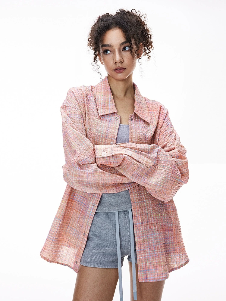 メンズ シャツ メンズ シアサッカー チェック柄 長袖シャツ