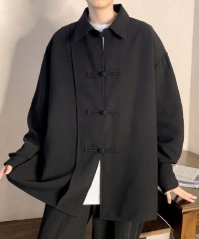 メンズ シャツ 中華風長袖カジュアルシャツ チャイナボタン