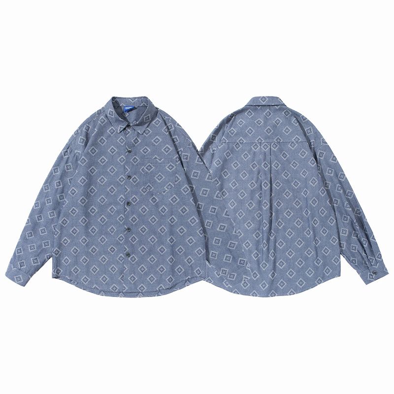 メンズ シャツ メンズ 民族風 幾何学模様 長袖シャツ