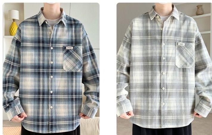 シャツ メンズ チェックシャツ ゆったりシルエット格子柄シャツ