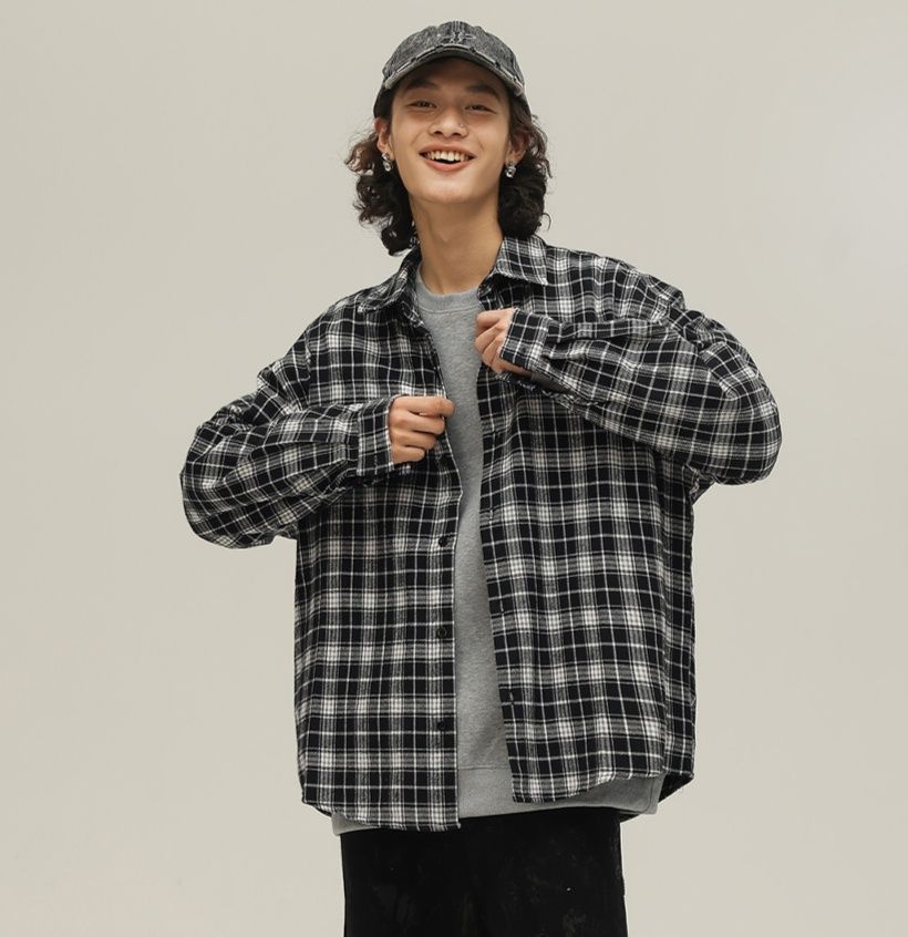 シャツ メンズ チェックシャツ ゆったりシルエット格子柄シャツ