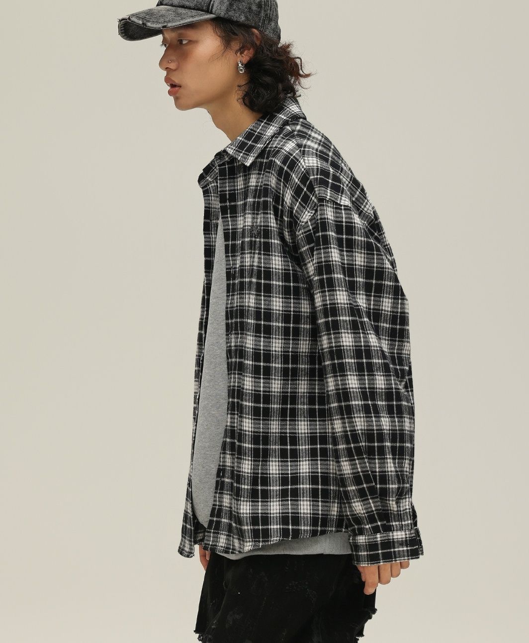 シャツ メンズ チェックシャツ ゆったりシルエット格子柄シャツ