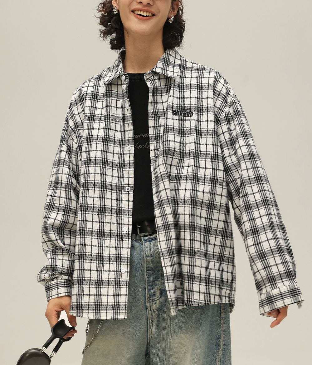 シャツ メンズ チェックシャツ ゆったりシルエット格子柄シャツ